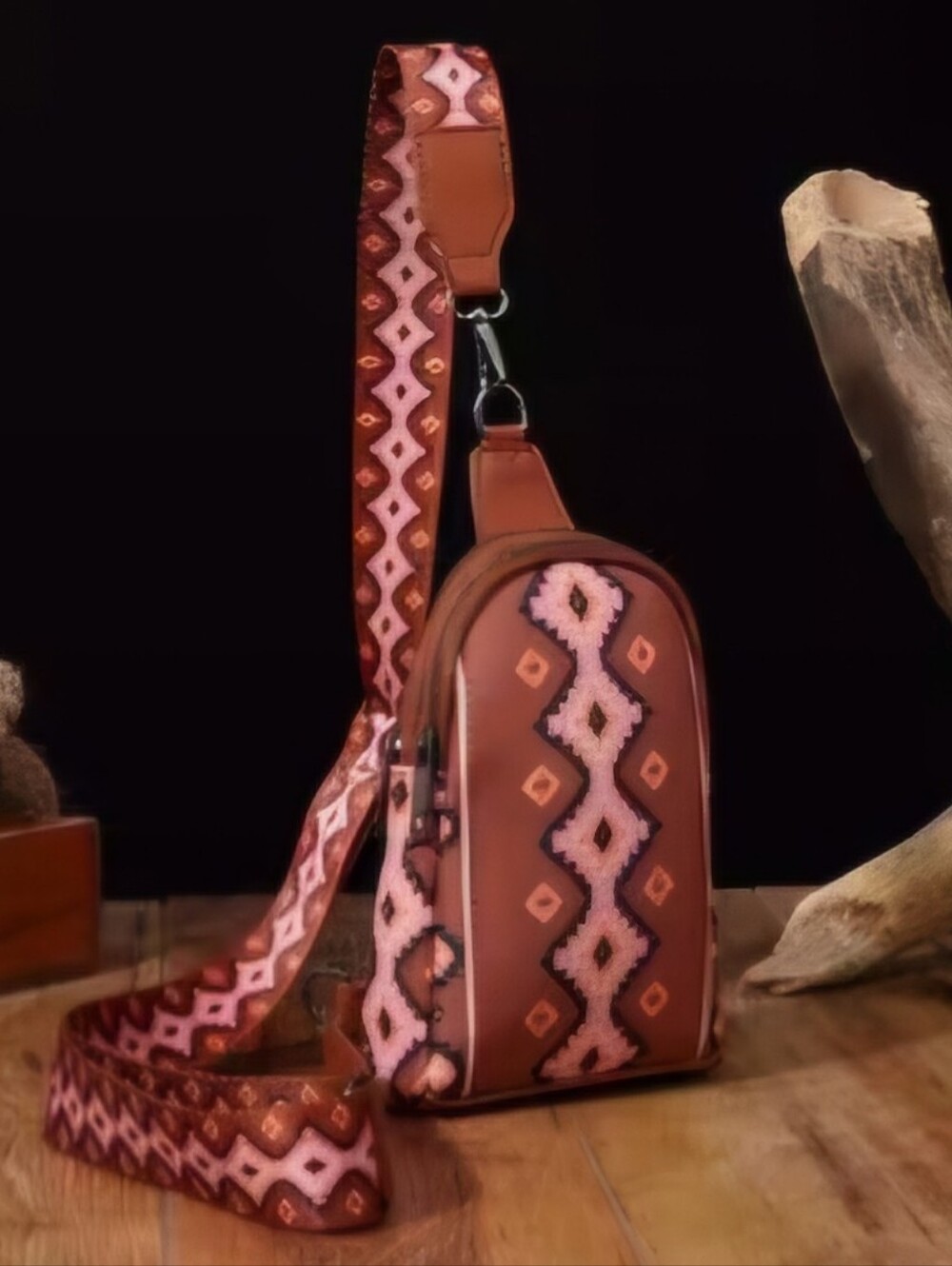 NWT Brown and Pink Aztec Women's Sling Bag